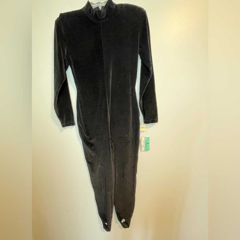 Vintage Lizwear Elegant Black Velvet Jumpsuit Stirrup